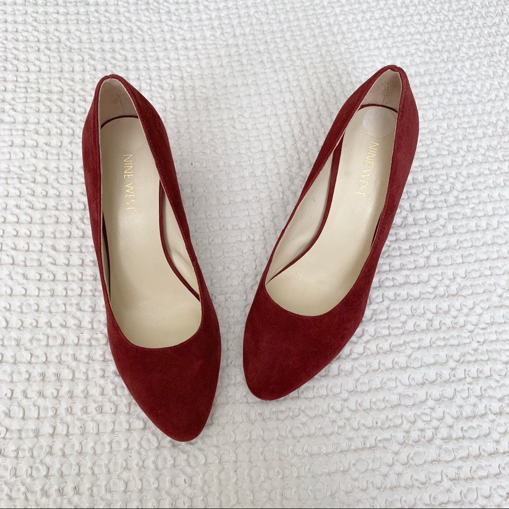 Nine West heels, suede, maroon, red, 70s, hippie